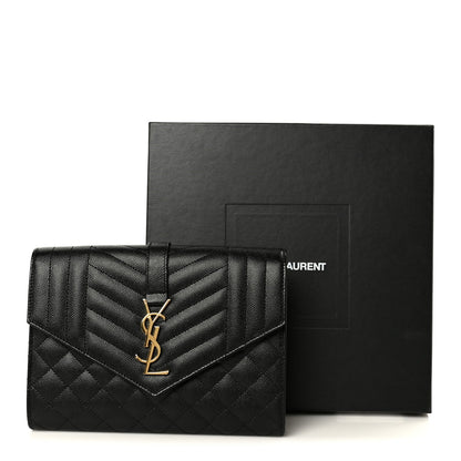 Grain De Poudre Textured Mixed Matelasse Triquilt Monogram Clutch Black