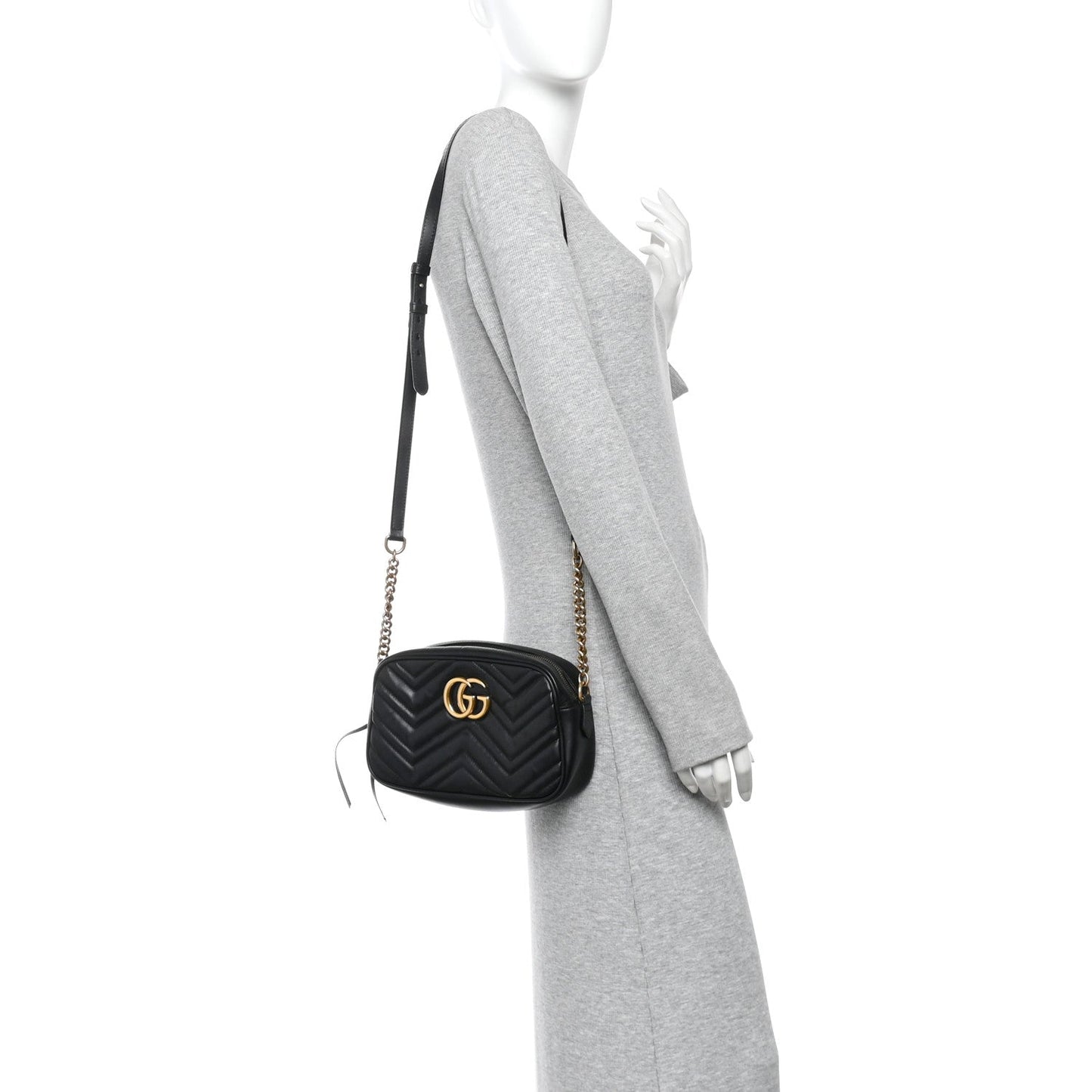 Calfskin Matelasse Small GG Marmont Chain Shoulder Bag Black
