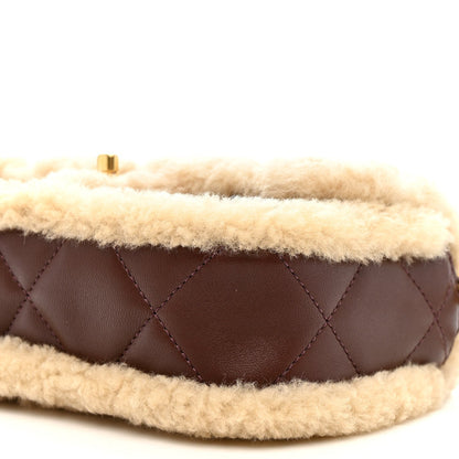 Shearling Lambskin Quilted Mini Furry Coco Flap Beige Dark Brown