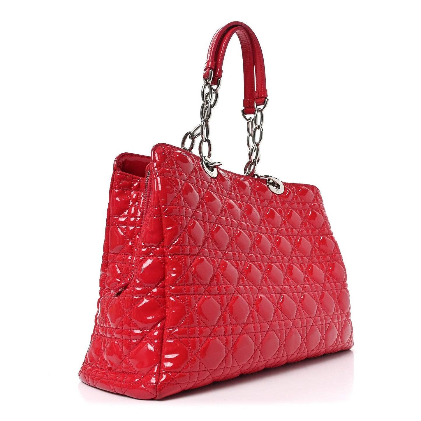 Patent Cannage Large Dior Soft Shopping Tote Red