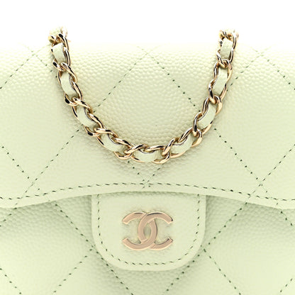 Caviar Quilted Flap Card Holder On Chain Light Green