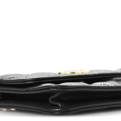 Caviar Quilted Twist Your Buttons Coin Purse With Chain Navy