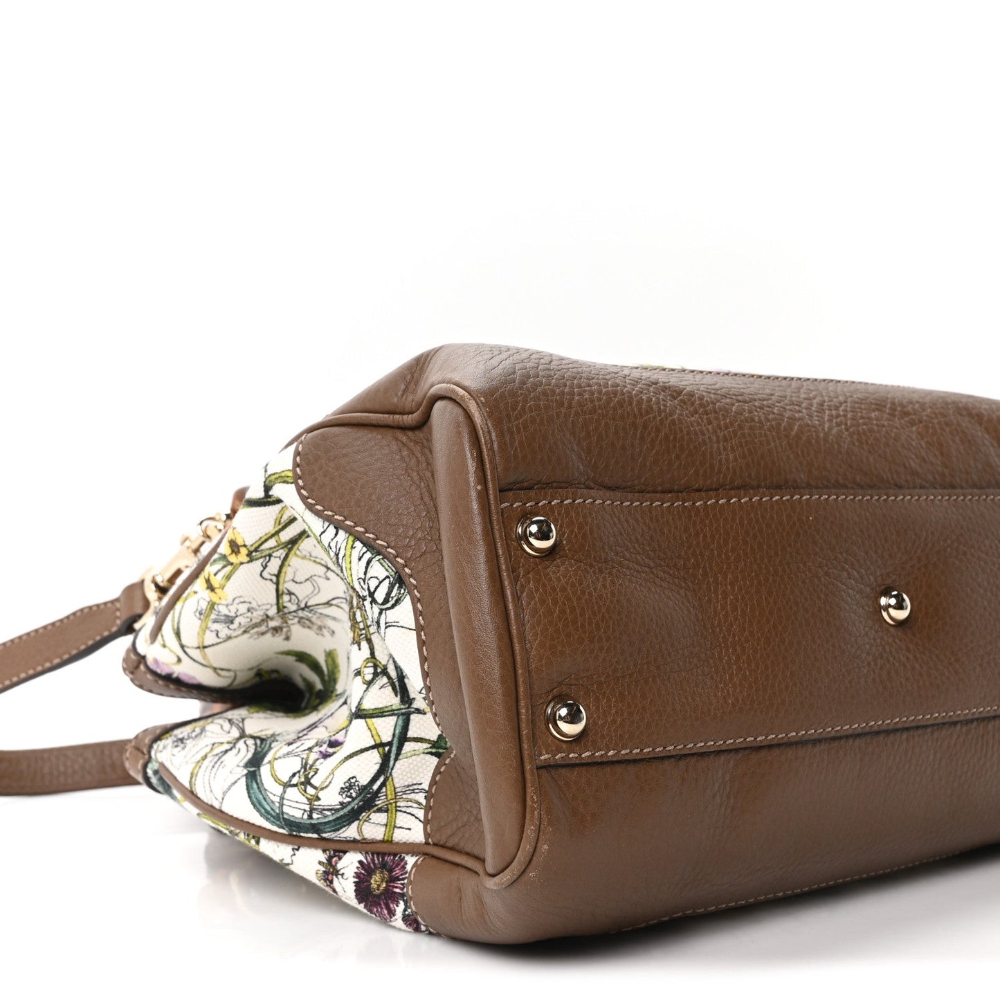 Canvas Floral Small Diana Bamboo Handle Bag Brown