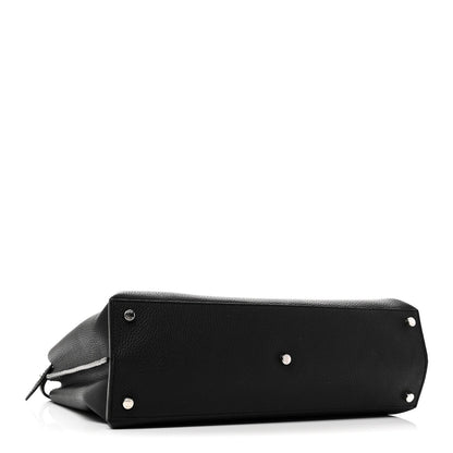 Cuoio Romano Selleria Vitello Grace Glazed Fabric FF 1974 Large Peekaboo Iconic Essential Satchel Black