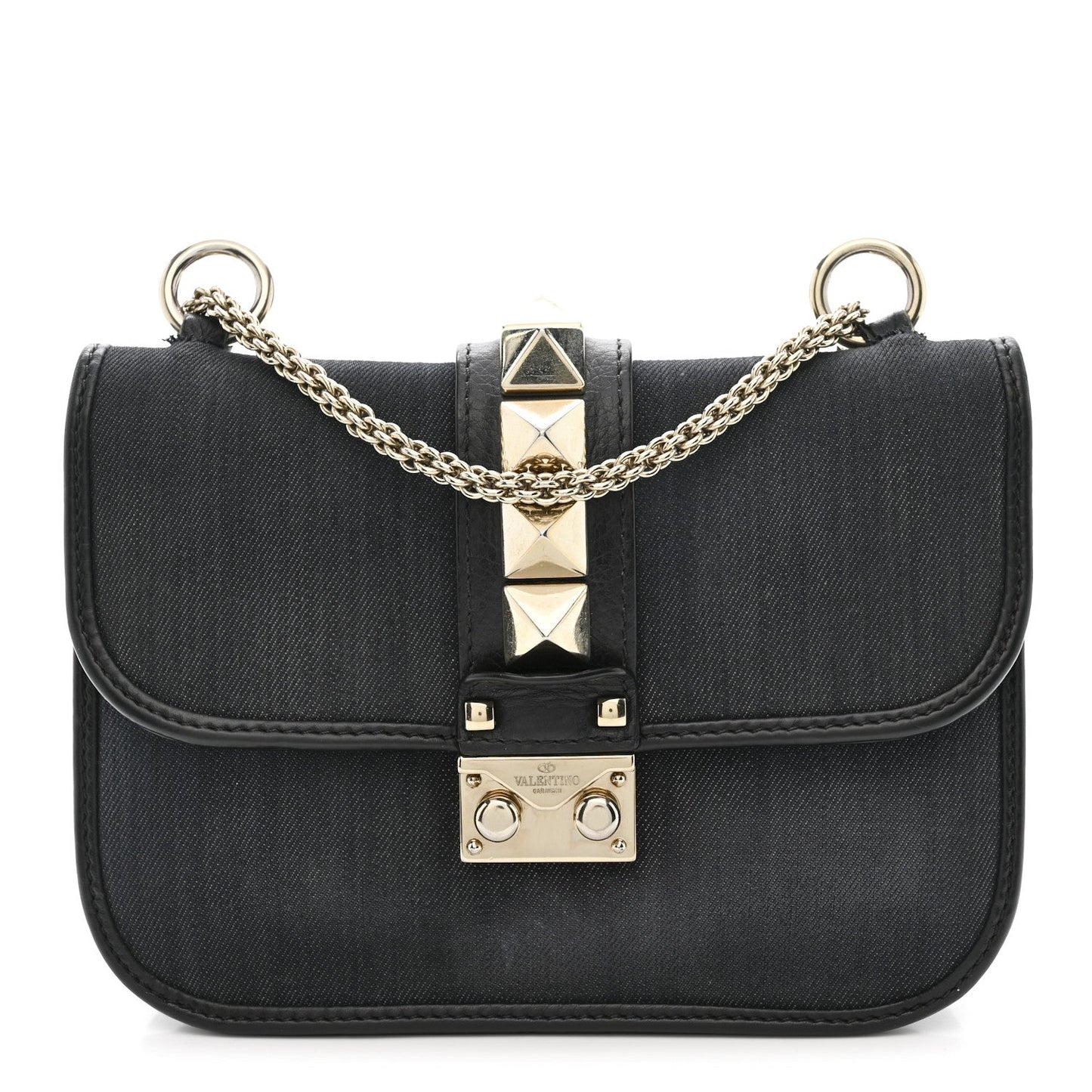 Denim Small Glam Lock Rockstud Flap Deep Denim