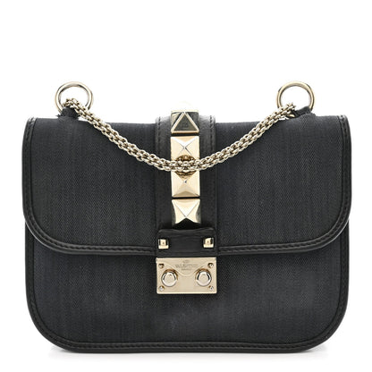 Denim Small Glam Lock Rockstud Flap Deep Denim