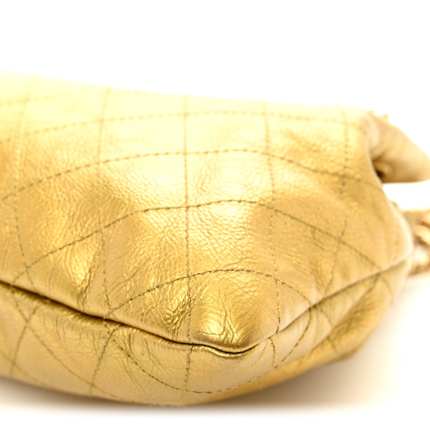 Metallic Calfskin Quilted Small Drawstring Bag Gold