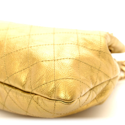 Metallic Calfskin Quilted Small Drawstring Bag Gold