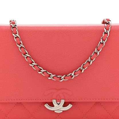 Grained Calfskin Quilted CC Box Wallet On Chain WOC Pink