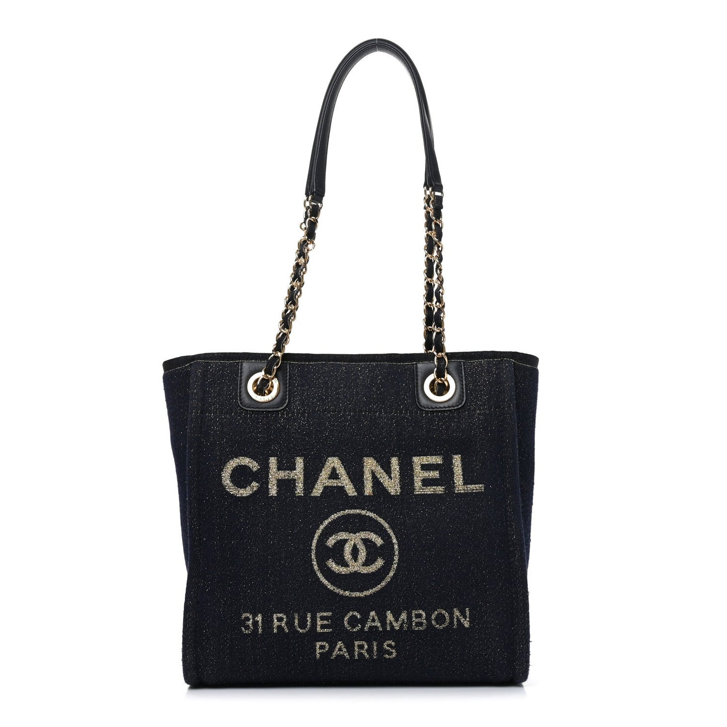 Lurex Canvas Mini Deauville Tote Navy Blue Gold
