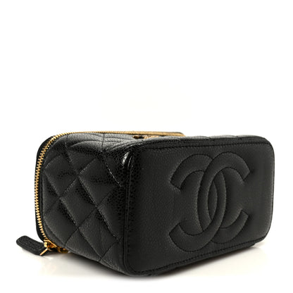 Grained Lambskin Quilted Small Vanity Case With Chain Black