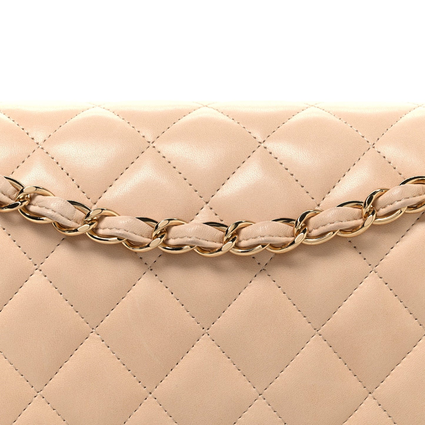 Lambskin Quilted Jumbo Double Flap Beige