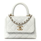 Caviar Lizard Embossed Quilted Coco Handle Clutch With Chain Light Blue