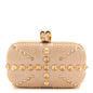 Calfskin Studded Britannia Skull Box Clutch Beige