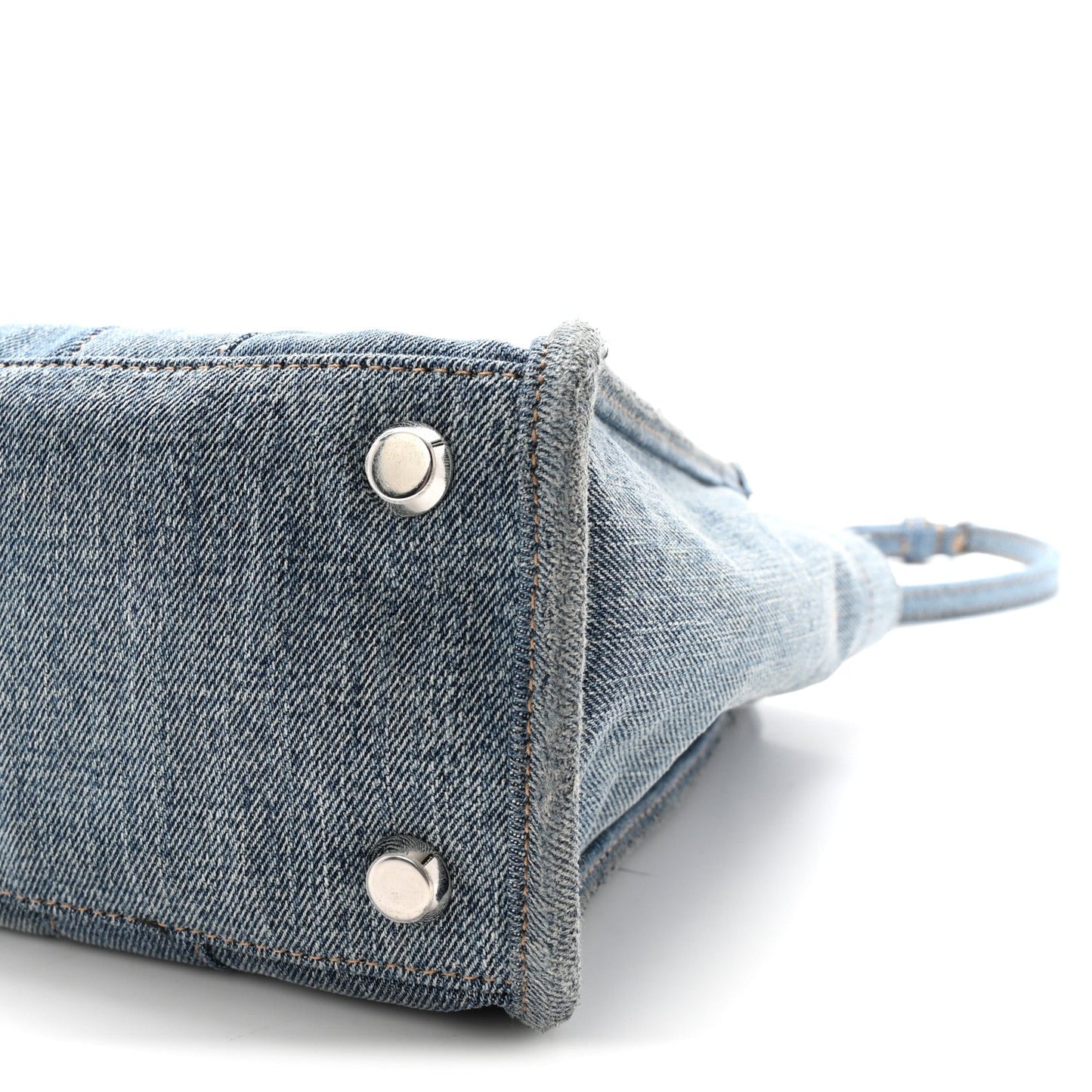 Washed Frayed Denim Logo Small Hardware Tote Blue