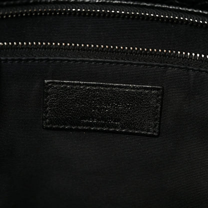 Crinkled Calfskin Matelasse Monogram Large Niki Chain Satchel Black