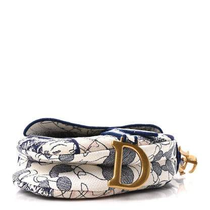 Canvas Embroidered Around the World Saddle Bag Blue