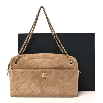 Suede Calfskin Quilted Camerissimo Camera Case Beige
