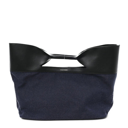 Calfskin Denim Large The Bow Bag Blue Black