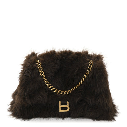 Faux Fur Medium Crush Chain Bag Brown
