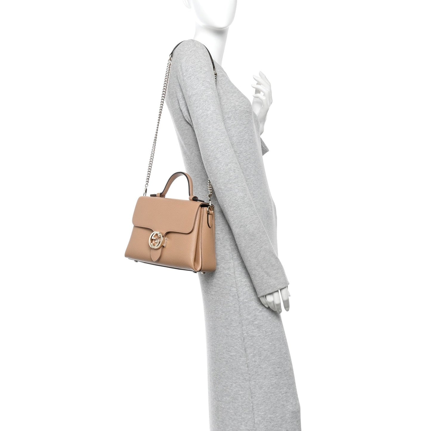 Dollar Calfskin Interlocking G Top Handle Shoulder Bag Camelia