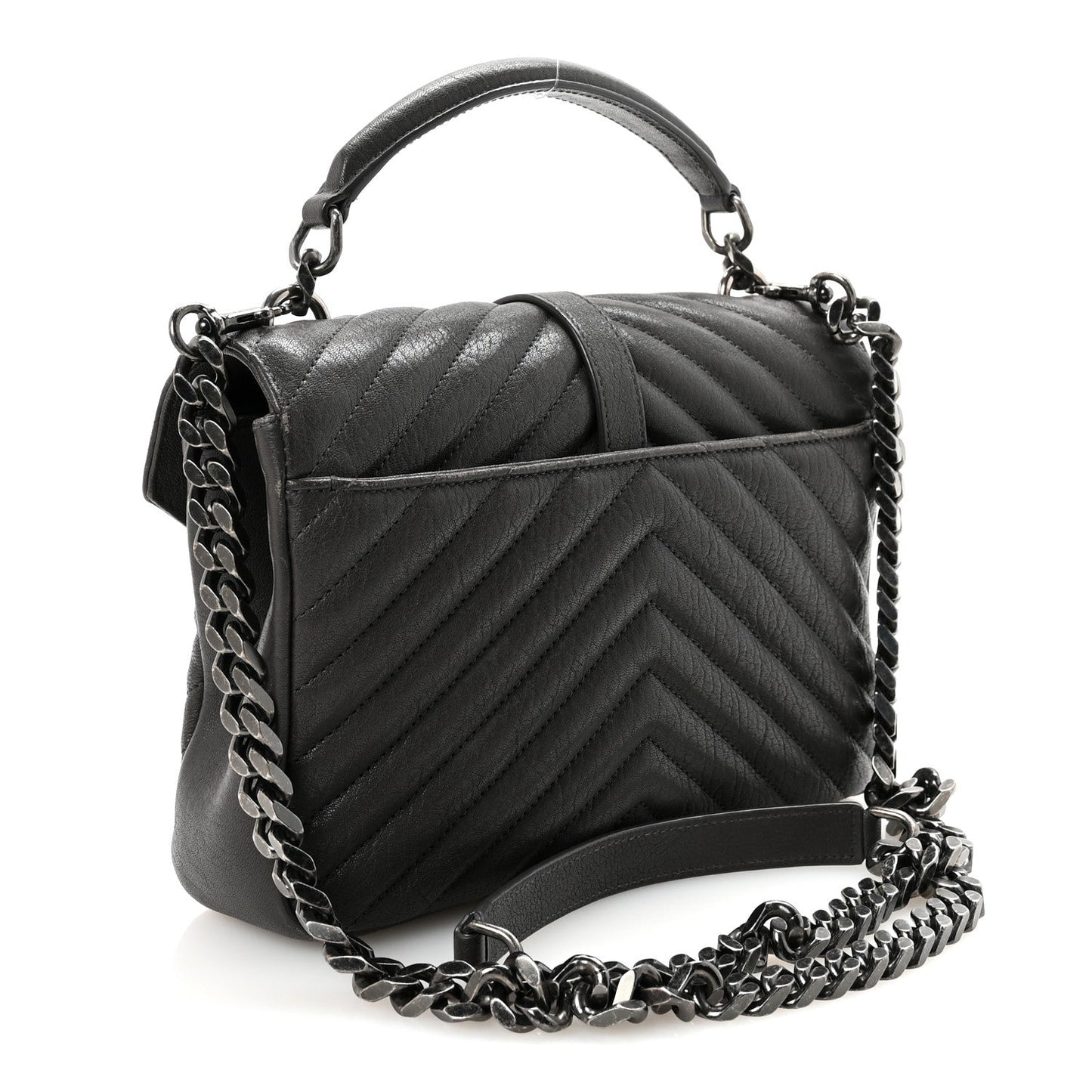 Sheepskin Matelasse Chevron Monogram Medium College Bag Asphalt
