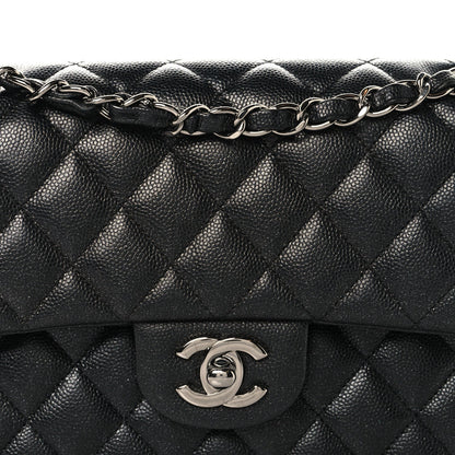 Iridescent Caviar Quilted Small Double Flap Black