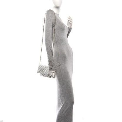 Metallic Lambskin Quilted Wallet On Chain WOC Silver