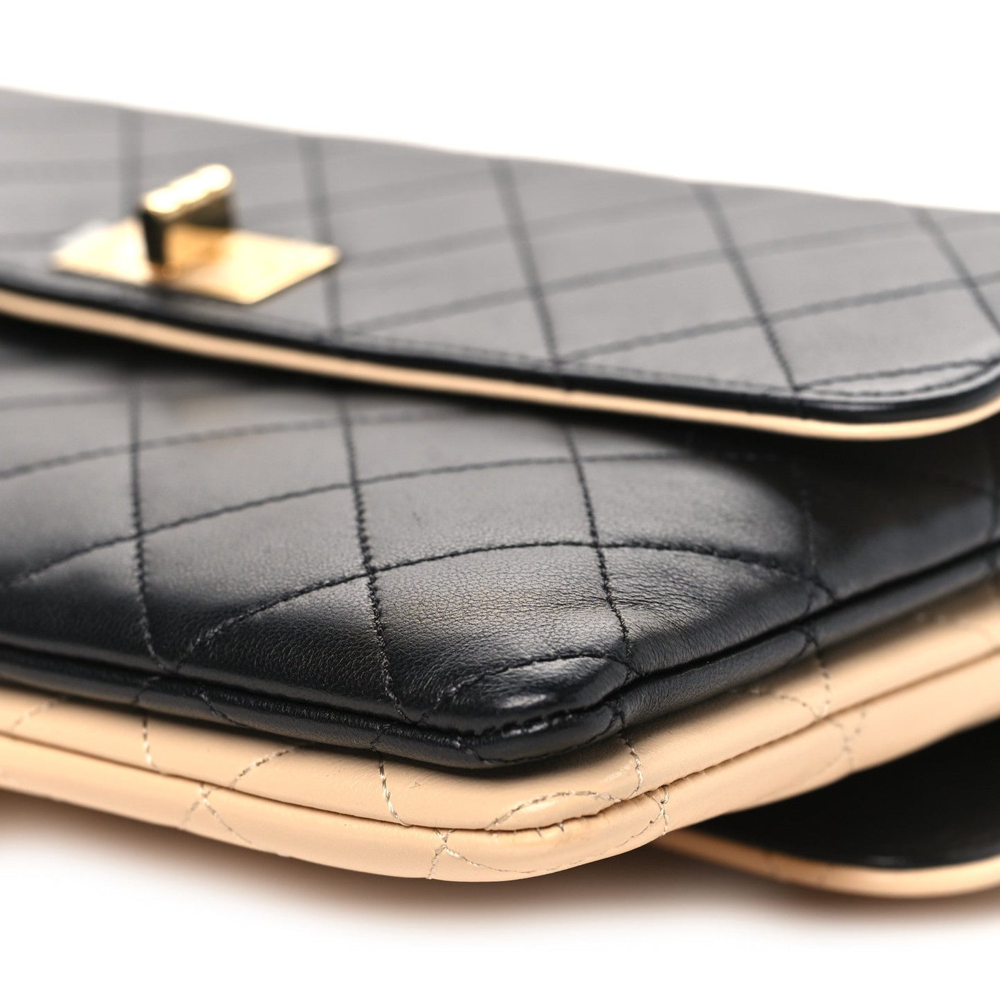 Lambskin Quilted Small Double Sided Flap Black Beige