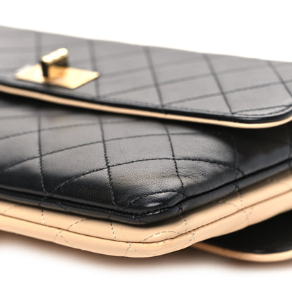 Lambskin Quilted Small Double Sided Flap Black Beige