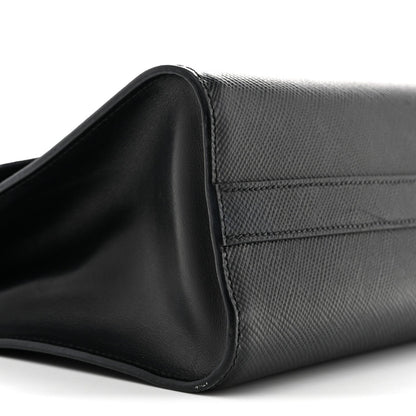 Saffiano Cuir Calfskin Monochrome Envelope Flap Chain Shoulder Bag Black