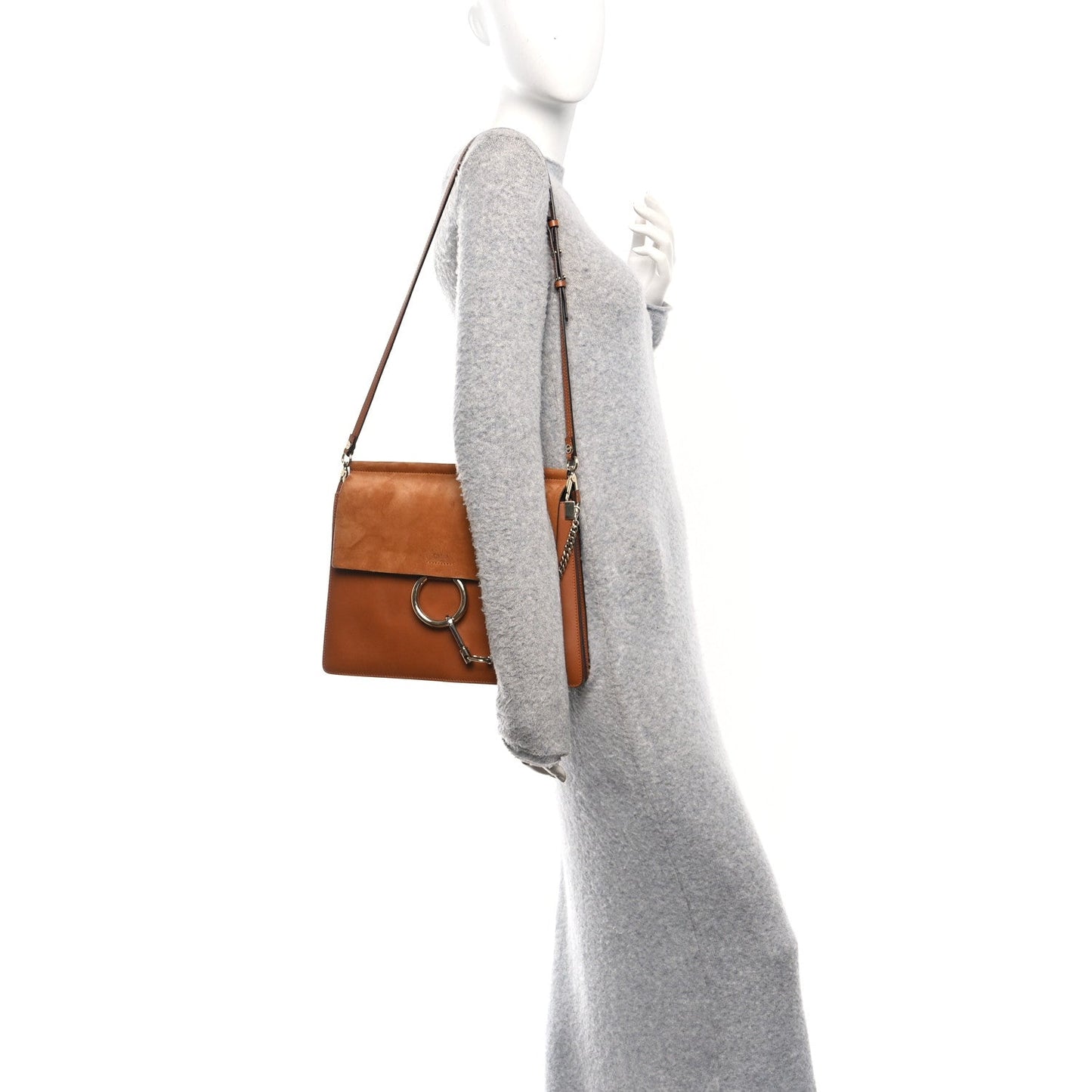 Suede Calfskin Medium Faye Shoulder Bag Caramel