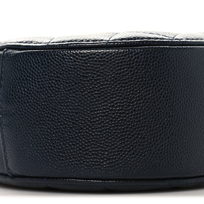 Caviar Quilted Round Clutch With Chain Navy
