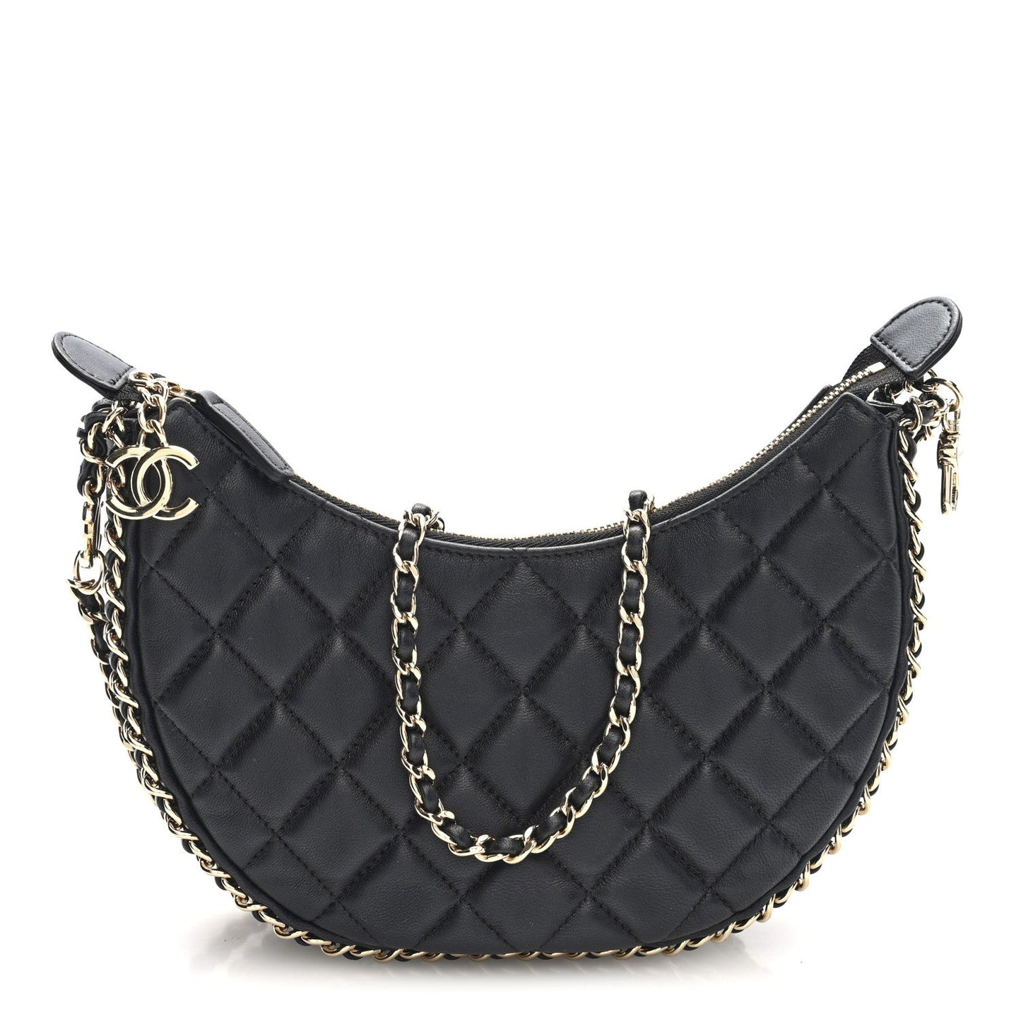 Lambskin Quilted Small Hobo Bag Black