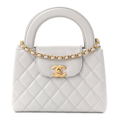 Shiny Aged Calfskin Quilted Nano Kelly Shopper Light Grey