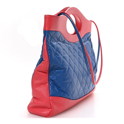 Aged Calfskin Quilted Large 31 Shopping Bag Red Blue
