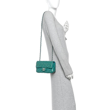 Patent Quilted Mini Rectangular Flap Turquoise