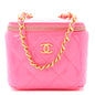 Patent Quilted Pearl Crush Mini Vanity Case With Chain Neon Pink