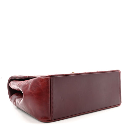 Glazed Calfskin Quilted Large Gold Bar Top Handle Flap Burgundy