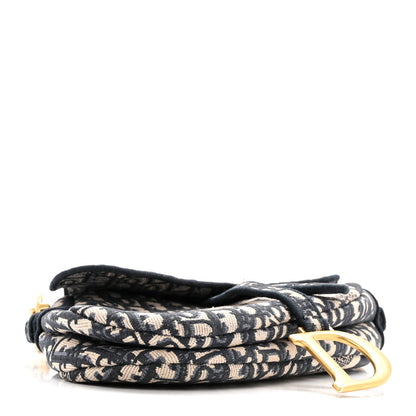 Oblique Embroidered Saddle Bag Blue