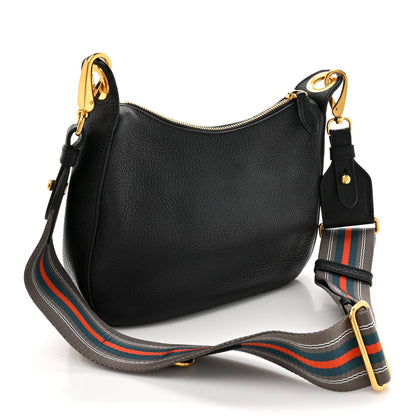 Vitello Phenix Zippered Messenger Hobo Black