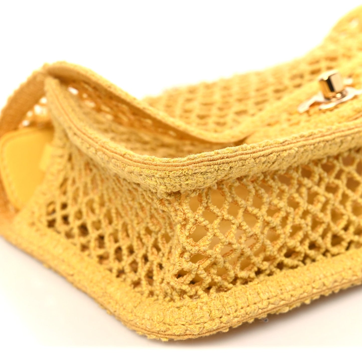 Mesh Macrame Small Flap Bag Yellow