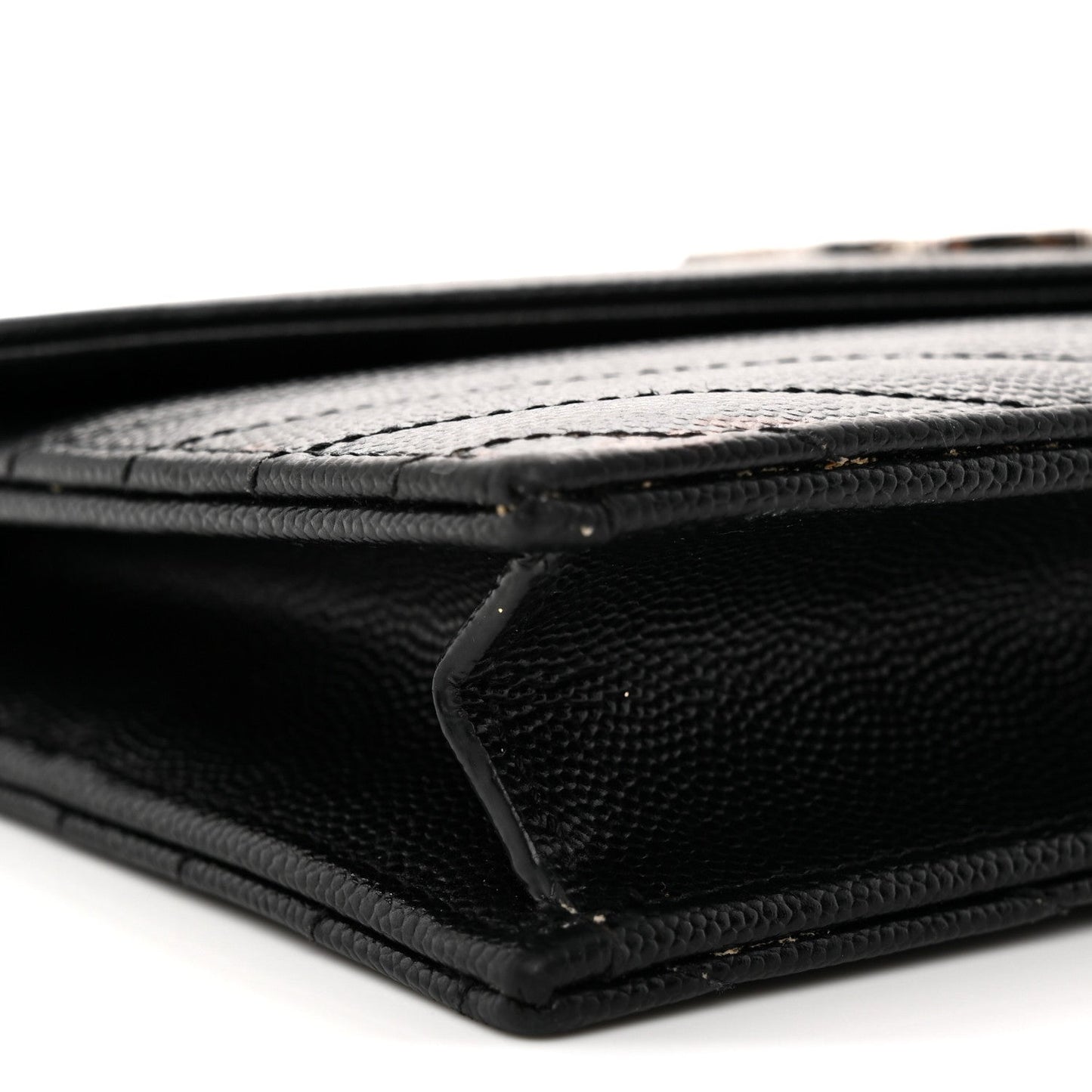 Grain De Poudre Matelasse Chevron Monogram Envelope Chain Wallet Black