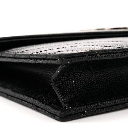 Grain De Poudre Matelasse Chevron Monogram Envelope Chain Wallet Black