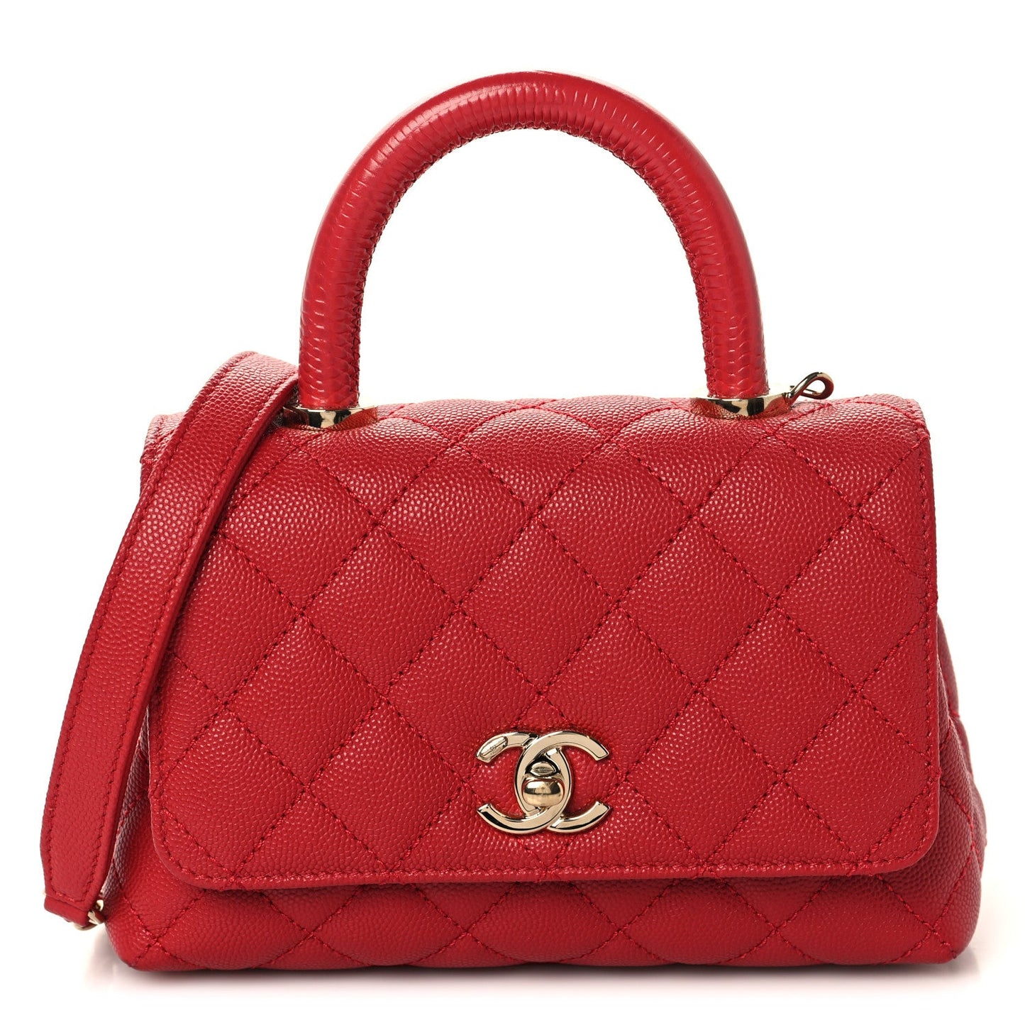 Caviar Lizard Embossed Quilted Extra Mini Coco Handle Flap Red