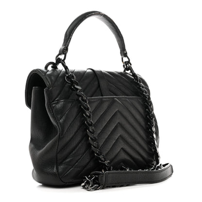 Sheepskin Matelasse Chevron Monogram Monochrome Medium College Bag Black