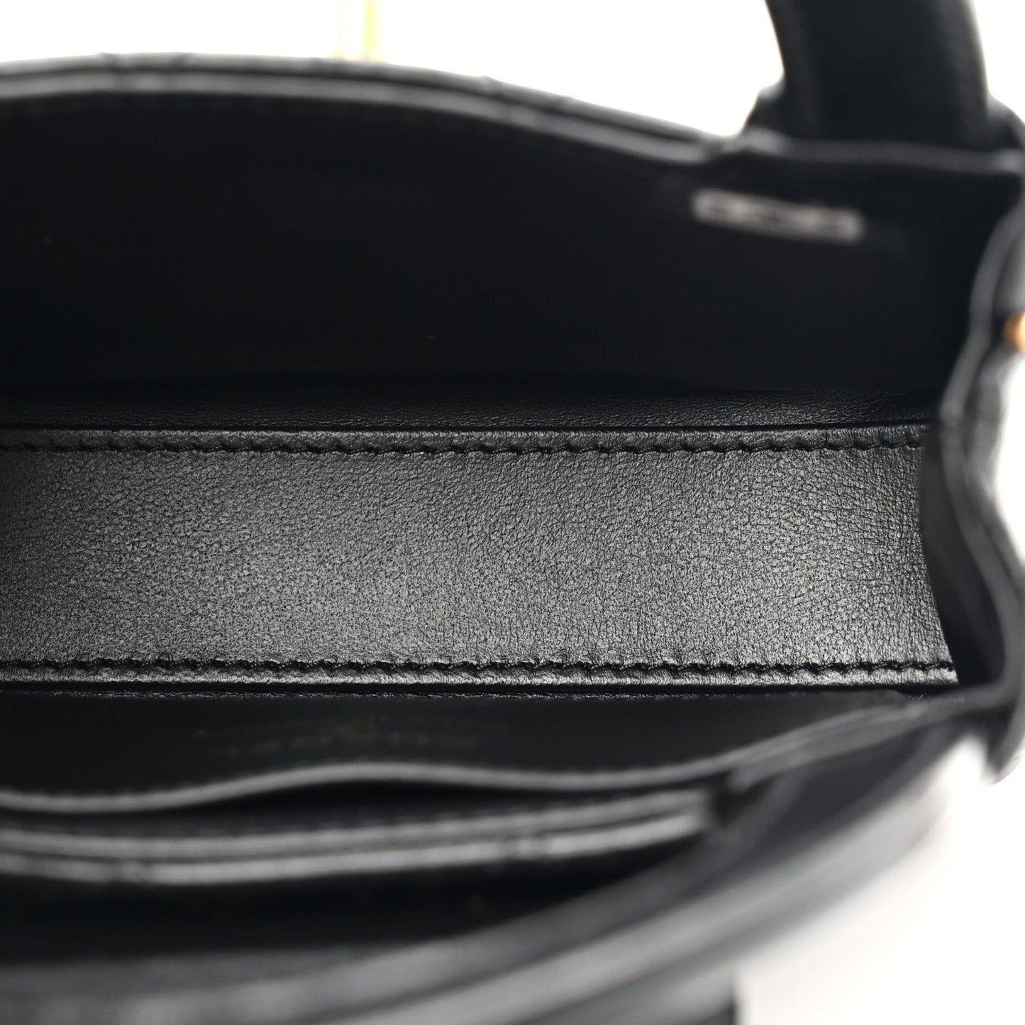 Shiny Aged Calfskin Quilted Mini Nano Kelly Shopper Black