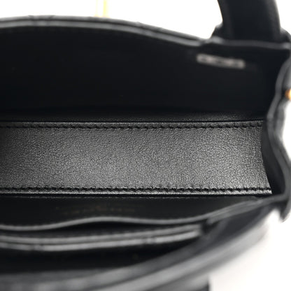Shiny Aged Calfskin Quilted Mini Nano Kelly Shopper Black
