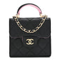 Lambskin Quilted Bi-Color Top Handle Clutch With Chain Black Pink