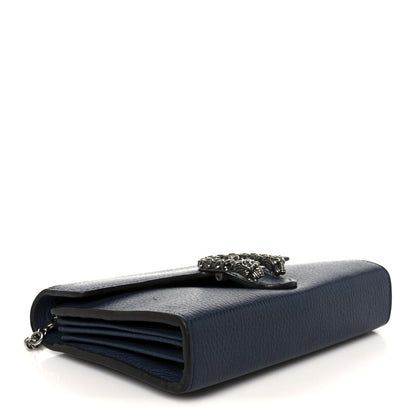 Dollar Calfskin Crystal Mini Dionysus Chain Wallet Blue Agata Black Diamond